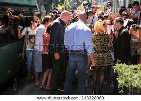 BUCHAREST, ROMANIA - AUGUST 15: American singer Lady Gaga arrives at the Hilton Bucharest, Aug 15, 2012. Lady Gaga will perform a concert in Constitution Square in Bucharest, Thursday, August 16.