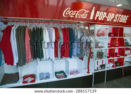 BUCHAREST, ROMANIA - June 18,2015: To celebrate the 100th birthday of the Coca-Cola contour bottle, a pop-up store will be open between June 18 to 24 at University Square in Bucharest.