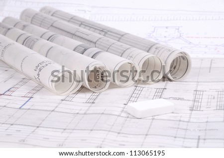 Architectural plans of the old paper ,tracing paper