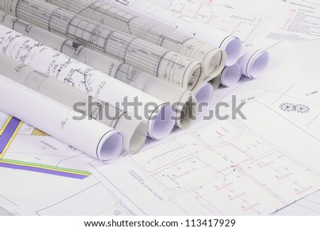 Architectural plans of the old paper ,tracing paper