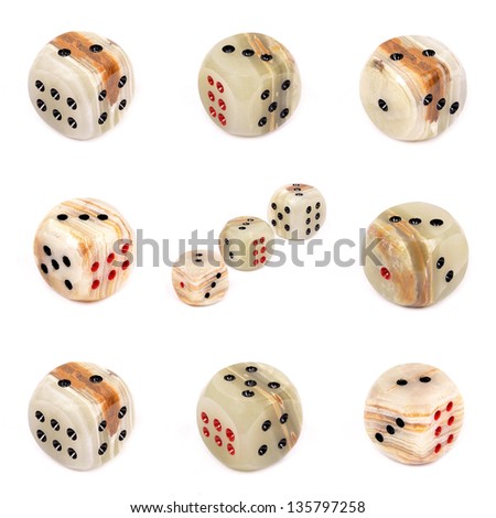 Onyx  dices with red and black dots against white background