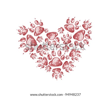 Abstract red heart free hand style with footprints Abstract red heart free hand style with footprints