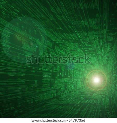 Tunnel with a background of green color with light in the end