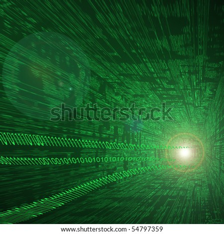 Tunnel with a background of green color with light in the end