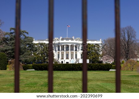 WASHINGTON, DC - APRIL 5: Fence in front of the White House, designed to protect the President, on April 5, 2103 in Washington, DC.