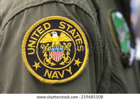 NORFOLK, VA - JUNE 27: United States Navy patch worn by a member of Helicopter Sea Combat Squadron Seven. HSC-7 is stationed in Norfolk, VA and participated in flight ops on CVN-75 on June 27, 2014.