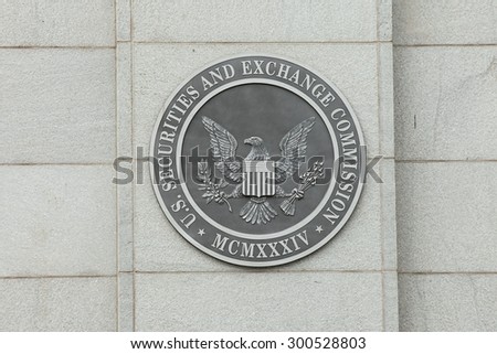 WASHINGTON, DC - JULY  17: Sign at the U.S. Securities and Exchange Commission in Washington, DC on July 17, 2015.