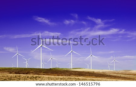 Windmills.Wind farm. Industrial energy