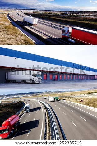 Trucks and transport design. Highway and delivering.Warehouse