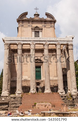 Temple of Antoninus and Faustina is an ancient Roman temple in Rome, adapted to the church of San Lorenzo in Miranda. It stands in the Forum Romanum, on the Via Sacra, opposite the Regia.