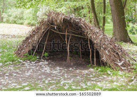 Stone age hunters gatherers encampment in Biskupin archaeological site.