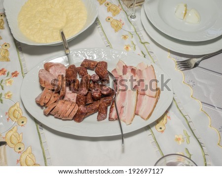Easter Sunday is celebrated with an Easter breakfast. Easter breakfast includes the foods blessed on Easter Saturday as well as other traditional Easter foods