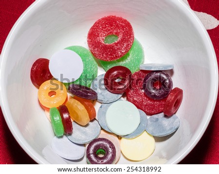 Various candies used for decorating gingerbread house before Christmas
