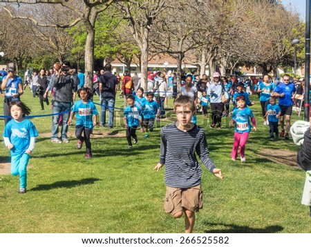 CUPERTINO, CA - APRIL 4: Annual Big Bunny Fun Run, an event that celebrates positive, healthy, and connected community on April 4, 2015 in Cupertino.