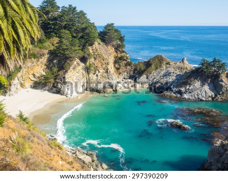 McWay Falls is an 80-foot waterfall located in Julia Pfeiffer Burns State Park that flows year-round.