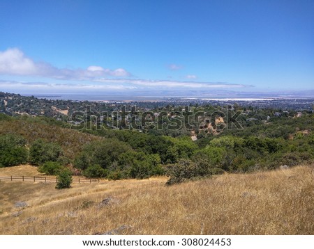 View of Silicon Valley from vista point at Edgewood Park in Redwood City, CA