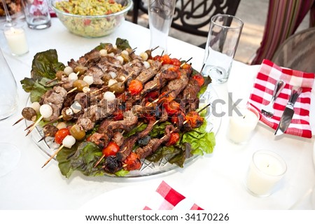 Kebab refers to a variety of meat dishes in Mediterranean, Caucasian, Central Asian, South Asian and some of the African cuisines, consisting of grilled or broiled meats on a skewer or stick.