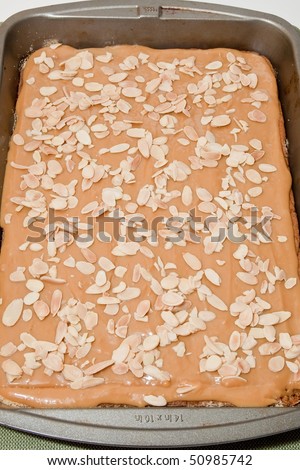 Polish Easter Cake. A softer version of shortbread, topped with almonds and cut into serving-sized squares. There is a variety of traditional toppings.