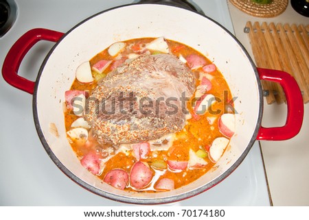 Home made beef sirloin cooked with vegetables in broth.