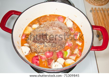 Home made beef sirloin cooked with vegetables in broth.