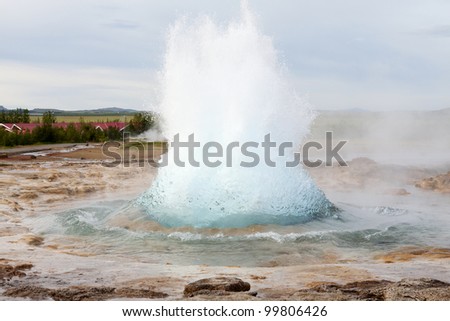 The famous Strokkur geyser in Iceland erupting
