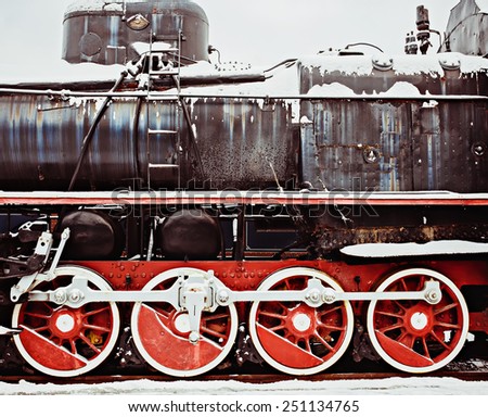 Side of the locomotive wheels with boilers