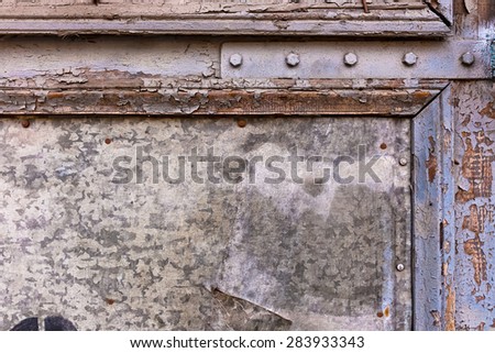 Background texture with old galvanized metal, rusts, scrapes, scratches, cracks. Modern vintage style.