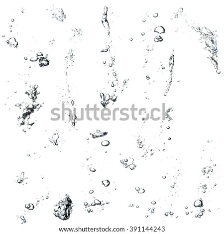 Bubbles of water over white background. Some differnts samples of water bubbles.