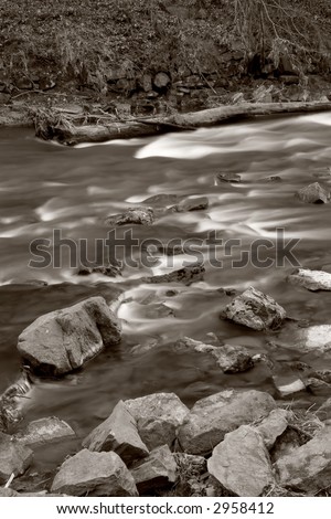 Sepia toned black and white long exposure of Deer Creek - Rocks State Park, Maryland