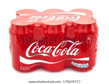 Swindon, Uk - January 10, 2014: Coca-Cola Multi Pack On A White Background, Coca-Cola Is A Carbonated Soft Drink Sold In Stores, Restaurants, And Vending Machines Throughout The World.