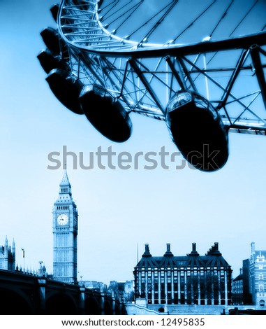 Landmarks In London. stock photo : The London Eye,