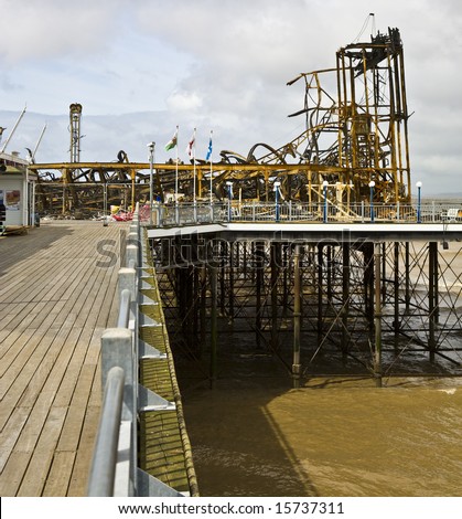 Weston-Super-Mare Grand Pier showing tower where fire started