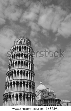 Leaning Tower Of Pisa In Black And White. Stock Photo 1682391 