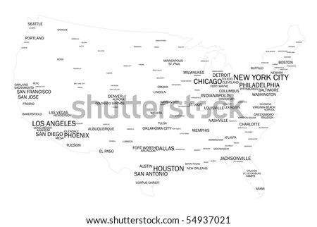 Tag cloud - continental USA\'s with light border