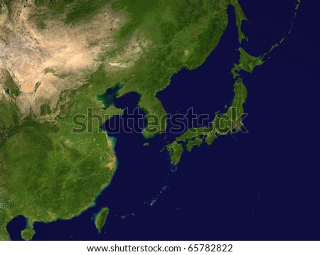Korea, Japan, China and Taiwan from space - 3D render