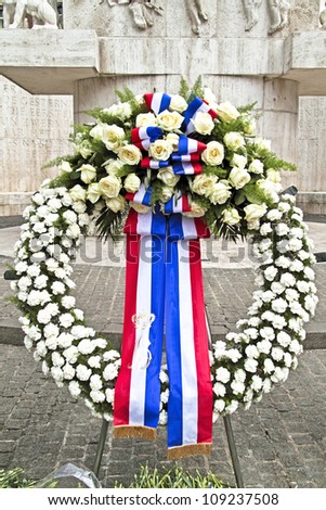 Wreath on the Dam square during remembrance day at the 5th of may 2012 in Amsterdam the Netherlands