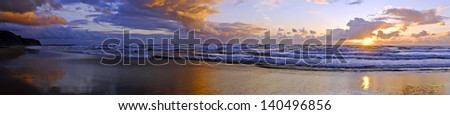 Panorama from a beautiful sunset at Praia Vale Figueiras in Portugal