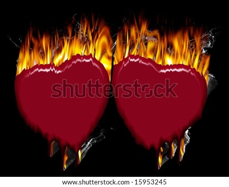 Two burning hearts on fire