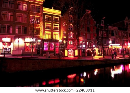 Red light district by night in Amsterdam the Netherlands