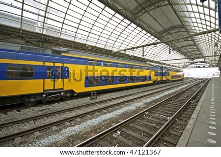 Train waiting in Central Station in Amsterdam the Netherlands