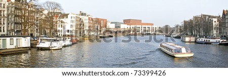 Cruising on the river Amstel in Amsterdam the Netherlands