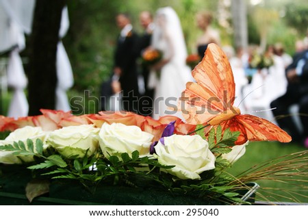 stock photo Butterfly decoration on wedding bouquet