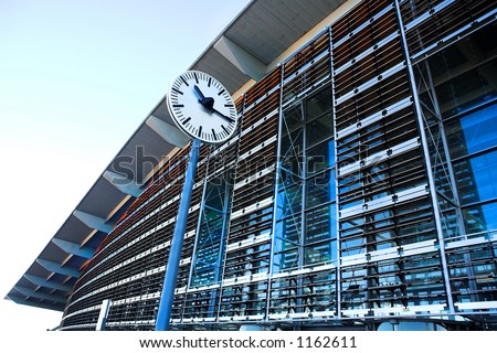 Outside the TGV and ICE Train Station with a clock in Aix-en-Provence, France.  Copy space.