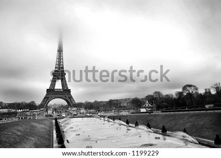 The Eiffel Tower in Paris, France. Black and white - Copy space.