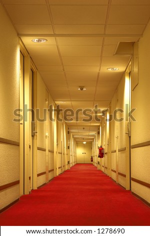 Red carpet of the hotel corridor