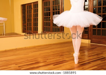 Lady doing ballet in dance studio.