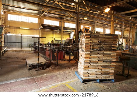 Pile of stacked wood in a workshop