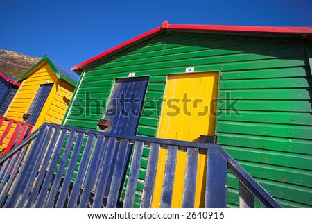Multi-colored dressing rooms on the beach at Surfers Corner, Muizenberg, South Africa