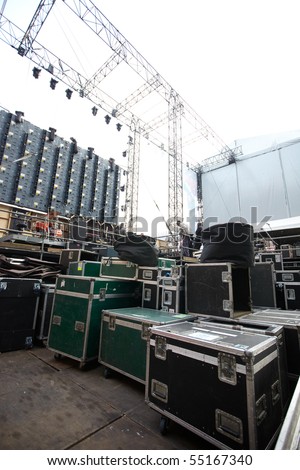 SOWETO - JUNE 10: Backstage equipment and setup at Orlando Stadium for the FIFA World Cup Kick Off Celebration Concert on June 10, 2010 in Soweto.