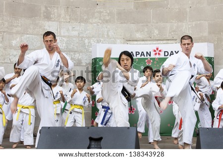NEW YORK, NY - MAY 12: International Karate Organization Kyokushinkaikan performs on stage during Japan Day at Central Park on May 12, 2013 in New York City.